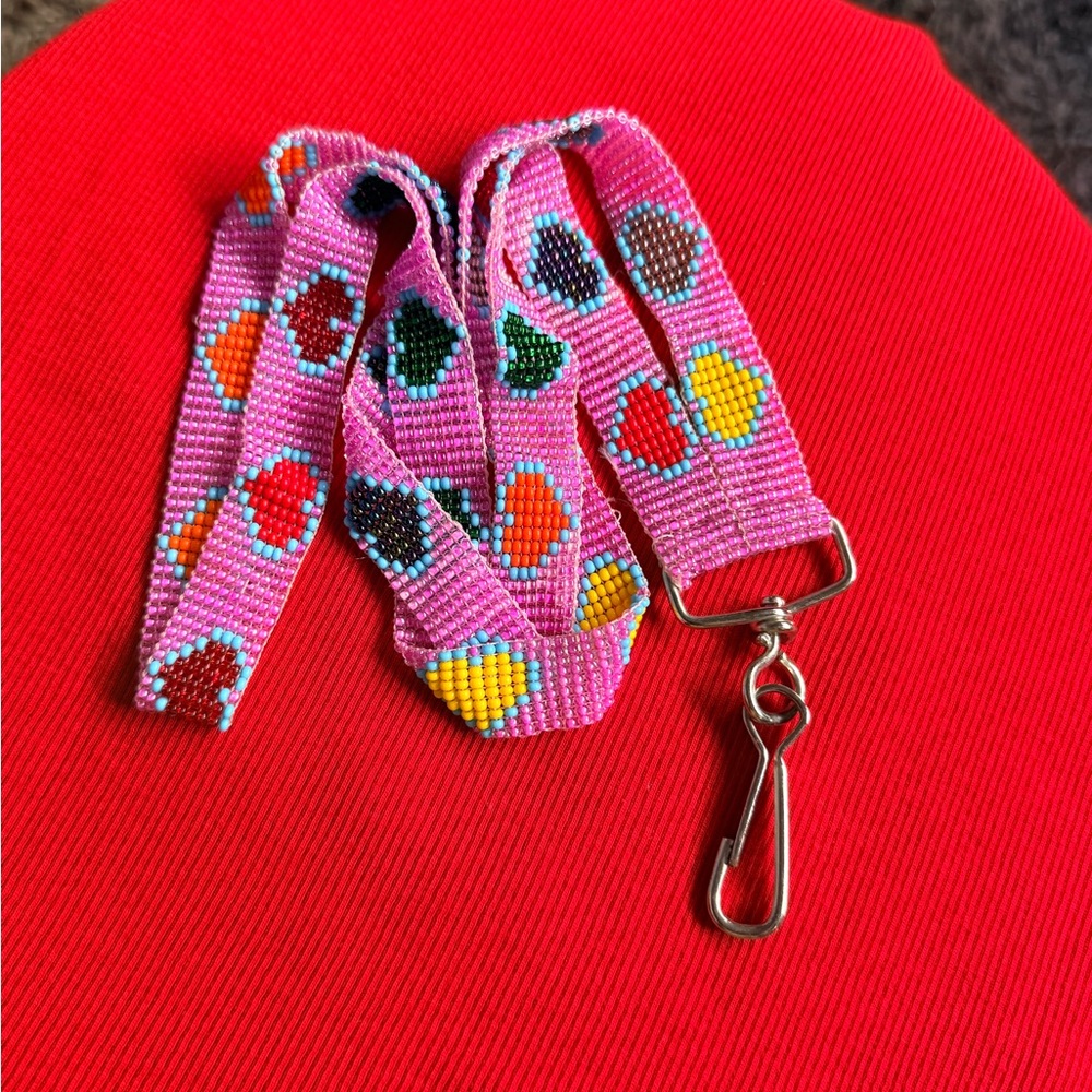 Handmade Pink Beaded Heart Lanyard